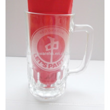 Factory custom etched logo beer glass,designed glass cup,glass beer stein with logo